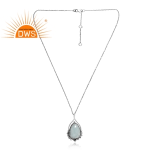 Meilleure vente collier pendentif en larimar naturel en argent sterling oxydé bijoux personnalisés pour les femmes cadeau pour elle - Product Image 3