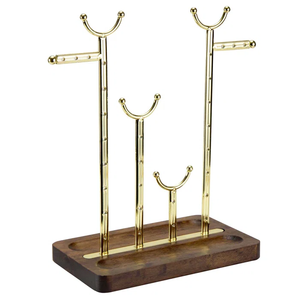 Support de présentation de bijoux en bois et en laiton poli moderne, support de rangement pour colliers et boucles d'oreilles - Product Image 6