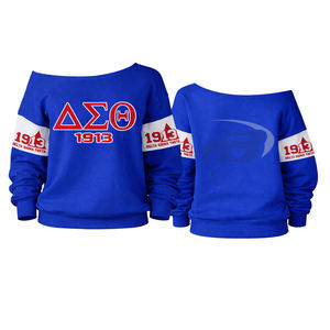 Sudadera de punto con hombros descubiertos de la hermandad Delta Sigma Theta, diseño 1913 y letras griegas con logotipo frontal personalizado para fiesta - Product Image 2