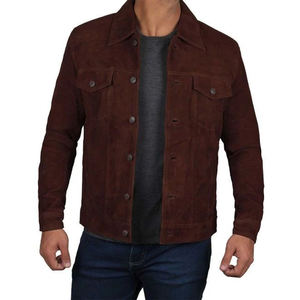 Vestes en cuir suédé marron de haute qualité avec boutons Veste en polyester doublée manches longues vintage pour hommes - Product Image 4