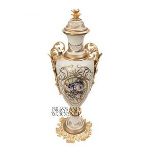 Conjunto decorativo de latón dorado y porcelana de lujo con arte floral hecho a mano Estilo Vintage clásico Decoración elegante para el hogar - Product Image 2