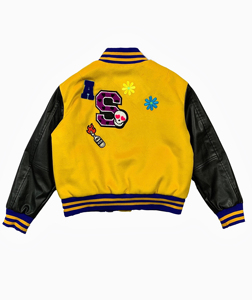 Chaqueta Universitaria de Béisbol de Lana Amarilla con Parches y Logotipo Personalizado para Hombre y Mujer, Chaqueta de Invierno Cortavientos con Logotipo Frontal para Hombre - Product Image 6