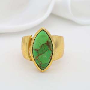 Green Copper <b>Turquoise</b> Brass <b>Ring</b> 18k Gold Plated Wholesale <b>Ring</b> - Product Image 5