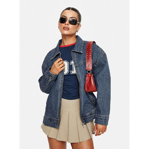 Nouveau design de la collection d'hiver Veste en jean lavée pour femmes, jupe à franges en patchwork, veste chaude en coton traitée à la teinture - Product Image 2