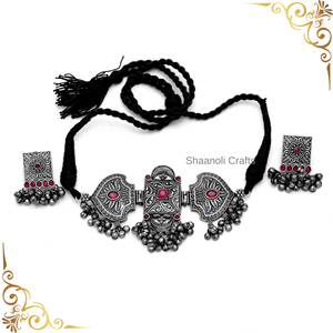 Nouveau tour de cou plaqué argent oxydé avec boucles d'oreilles pour les bijoux de mariage des femmes - Product Image 4