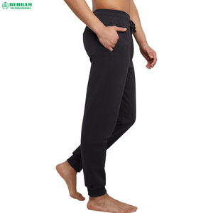 Pantalon de survêtement noir pour homme de haute qualité, épais, avec cordon de serrage, taille élastique et logo sur la jambe gauche, 100 % coton - Product Image 2