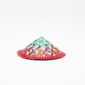 Sombrero Cónico Multicolor Tejido a Mano / Sombrero de Paja Cónico - Accesorio Decorativo Tejido Geométrico y Decoración de Pared - Product Image 3