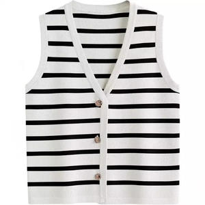 Débardeurs pour femmes LHY Vintage, tout-aller, écologiques, en polyester + coton, coupe ajustée, col en V, élégants, respirants, tricotés, unis à l'avant - Product Image 4