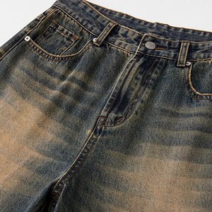 Jeans pour hommes Pantalon en denim à jambes larges et coupe ample avec poches Pantalons longs en denim de couleur unie Streetwear décontracté pour hommes - Product Image 3