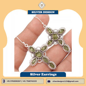 Pendientes de piedra en bruto de moldavita checa auténtica, Pendientes colgantes de Cruz de Plata de Ley 925 con piedras preciosas de moldavita, joyería hecha a mano - Product Image 4