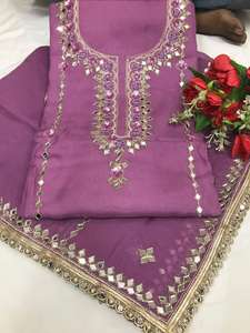 Trajes Salwar de seda sin costuras de diseñador moderno para mujer, ropa India paquistaní bordada a mano, modelo de estampado elegante de Organza pesada - Product Image 2