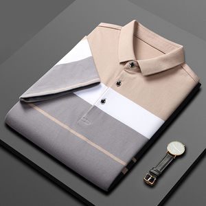 2025 Primavera Verano nueva camiseta de manga corta a rayas para hombres de alta calidad Camiseta de algodón de sección delgada de negocios con solapa Polo para hombres - Product Image 5