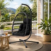 Fauteuil suspendu d'extérieur en forme d'œuf avec support, chaise balançoire tressée avec coussins, mobilier de jardin, de patio, de balcon, d'intérieur et d'extérieur