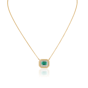 Collier pendentif en platine plaqué rhodium avec émeraude et diamant, orné de zircon et de perle, pour fiançailles - Product Image 4