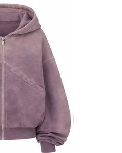 Sudadera con Capucha Corta y Cremallera, Color Malva Lavado, Estilo Urbano, Personalizada por el Fabricante, Prenda de Algodón Teñida, Chaqueta para Mujer, OEM Personalizado - Product Image 4