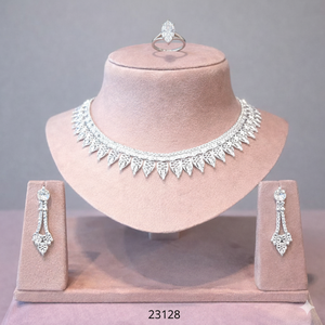 Elegant <b>Silver</b>-Plated Floral Pendant Choker <b>Necklace</b> Set with Matching Earrings | Bridal & Festive Jewelry Model 23220 - Product Image 4