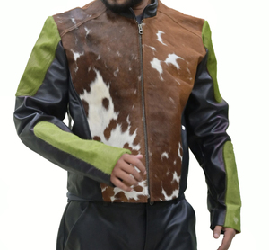 ผมบนหนัง เสื้อแจ็คเก็ต Biker บุรุษ สัตว์พิมพ์ Cowhide ผมแฮนด์เมดบนเสื้อแจ็คเก็ตหนัง - Product Image 4