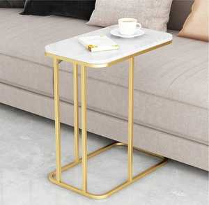 Table contemporaine en fer noir en forme de C dessus en marbre blanc fabriqué à la main pour le côté canapé de salon meubles de maison modernes décoratifs - Product Image 3
