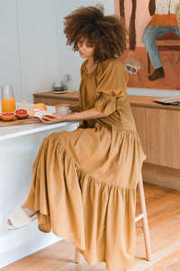 Robe maxi en coton naturel à volants, style bohème, couleur terre cuite, pour femmes, manches cloche, robe de plage - Product Image 5