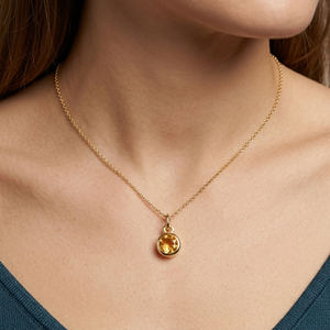 Circonia Cúbica Citrino con Engaste Redondo, Joyería Fina, Plata de Ley 925, Bisel Chapado en Oro, Colgante, Regalo para Ella - Product Image 6