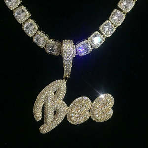 Collar con Colgante de Diamantes con Nombre, Estilo Hip Hop, Chapado en Oro de 14K, Corte Baguette, Personalizado para Mujer, Certificado IGI, Cultivado en Laboratorio, para Fiestas y Eventos - Product Image 1