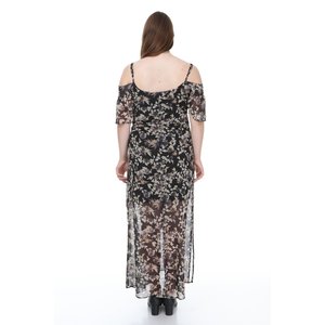 Maxi abito in Chiffon taglie forti con Design a mezza manica con volant - Product Image 3