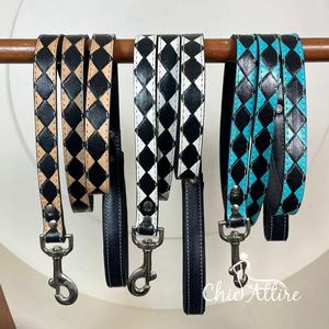 Correas y collares para perros manos libres de cuero a cuadros de lujo personalizados de alta calidad, cuerda para perros grandes, grandes, medianos y pequeños - Product Image 1