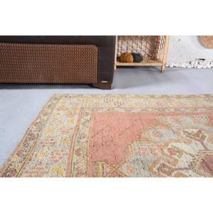 Tapis turc vintage 4.7 x 11.1ft fait à la main Orange Beige laine peluche Pile hauteur grand Rectangle Patchwork couloir pour entrée - Product Image 2