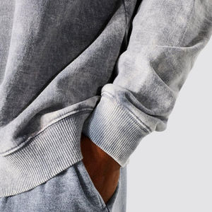 Nueva llegada cómodo ajuste adulto tamaño liso hombres ácido lavado sudadera/100% algodón hecho hombres ácido lavado sudadera - Product Image 4