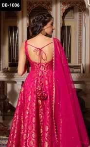 Vêtements traditionnels indiens Viscos Jacquard Matériel Anarkali Longues Robes et Filet avec Broderie Séquence Conception Travail Dupatta - Product Image 5