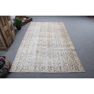 5.2x8.8 ft Turkish Large Rug, <b>Brown</b> White Vintage Floral <b>Wool</b> Rug - Product Image 1