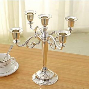 Candélabre vintage en métal et aluminium de meilleure qualité, bougeoir à 5 bras, finition argentée, pour décoration de la maison, table de mariage - Product Image 5