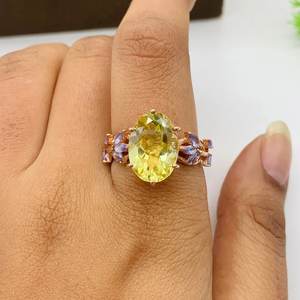 Bague en argent sterling 925 citron Quartz diamant Unique cadeau d'anniversaire de mariage romantique pour les femmes bijoux plaqués or - Product Image 4