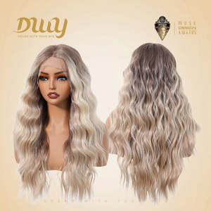 วิกผมสังเคราะห์สีบลอนด์ลอนยาวปานกลาง Paulina-DWY พร้อมโคนผมสีเข้มและไฮไลท์สีโปร่งแสง - Product Image 4