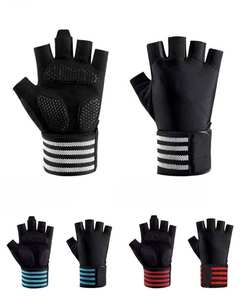 Guantes de Cuero Unisex de Medio Dedo para Levantamiento de Pesas con Correas para Muñeca para Gimnasio y Ciclismo - Product Image 2