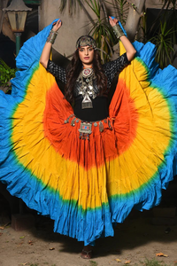 Falda de Algodón Tribal Gitana Rajasthani Hecha a Mano, Multicolor, Estilo Boho Fusion, Lehenga de Danza con Diseño Degradado - Product Image 4