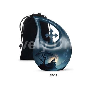 Mejor venta búho lágrima Cruz cremación urna para adultos para cenizas humanas hermoso recuerdo urna funeraria con bolsa de terciopelo gratis - Product Image 2