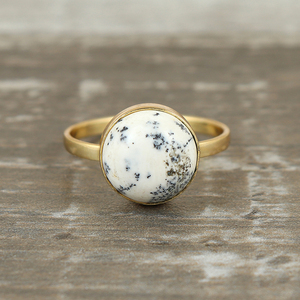 Bague en argent 925 plaqué or avec opale dendritique multicolore noir blanc pour mariages et fêtes Collection de bagues fines - Product Image 3