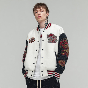 Veste universitaire à manches brodées pour hommes, streetwear, col rond, vestes universitaires pour hommes - Product Image 1