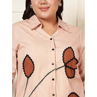 DEEBACO Ensemble Coordonné Décontracté en Coton Brodé de Dentelle Grande Taille pour Femme, Chemise à Col Floral et Pantalon Longueur Cheville, 2 Pièces Été