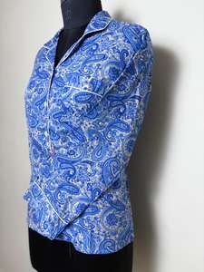 Chemise en coton imprimé cachemire bleu pour femme Chemise boutonnée décontractée Paisley bleu et blanc - Product Image 3