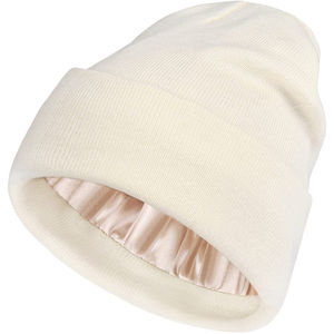 Premium Unisex Adjustable Satin-<b>Lined</b> Winter Beanie | Soft Acrylic Knit <b>Silk</b> Inner Layer | Breathable Waterproof Cuffed Slouchy - Product Image 4