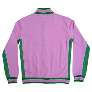 Ensemble veste bomber et pantalon de jogging unisexe de style universitaire brodé sur mesure XAKA, hiver, capuche, imperméable, rose, vert, logo frontal - Product Image 3