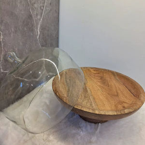 Nouveau support à gâteau rond en bois et verre écologique, lavage à la main uniquement, support à gâteau en verre, vaisselle de service, support à gâteau en verre - Product Image 2