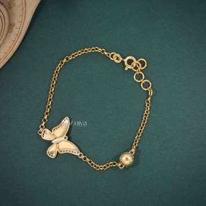 สร้อยข้อมือทองคำสีเหลือง14KT สำหรับผู้หญิงเครื่องประดับหรูหราด้วยเพชรธรรมชาติเคลือบสีฟ้าปีกผีเสื้อมุกสำเนียงสำหรับเป็นของขวัญ - Product Image 4