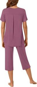 Conjunto de pijama de Modal de talla grande para mujer, ropa de dormir sin mangas con cuello en V, ropa de dormir corta con ribete de encaje, ropa de dormir teñida lisa, cintura suave con cordón - Product Image 4