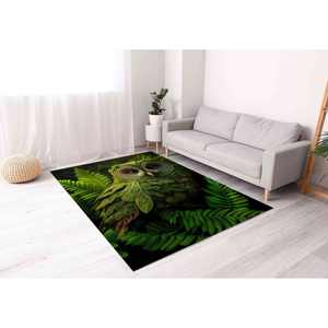 Tapis imprimé hibou vert au design abstrait animalier : Tapis en chenille adapté aux animaux domestiques - Product Image 4