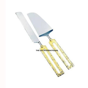 Juego de cubiertos de metal de diseño moderno con mango de aluminio dorado de acero espejado para uso en comidas de hoteles y restaurantes - Product Image 1