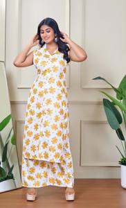 Meilleur ensemble Kurti sans manches imprimé pour femmes avec pantalon Palazzo, mode ethnique pour femmes, Kurtis imprimés pour filles - Product Image 6