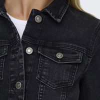 Veste en jean noire unie de haute qualité pour femme 2026, en tissu respirant, col rabattu, coupe ajustée